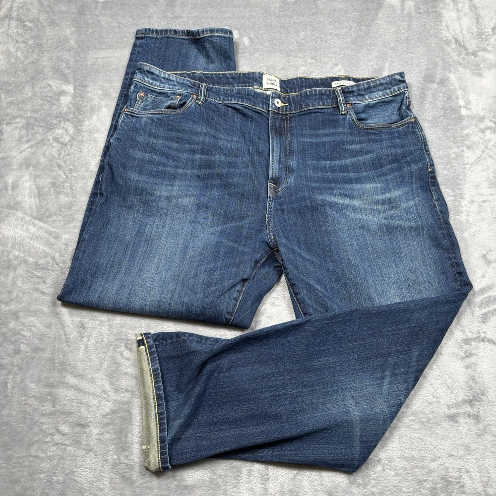 Flint and Tinder Blue Athletic Straight Fit Selvedge Denim Jeans Men's 44x32
